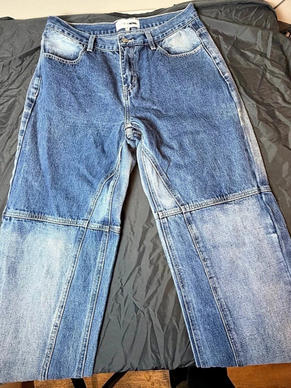 Fashion Nova Sierra Seaming Wide Leg Jeans Blue Waist 11